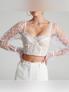 RUNAWAY Sheer Polka Dot Sleeve Bustier Top